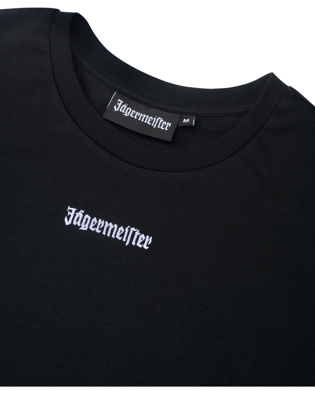 Black cropped tee with Jägermeister logo.