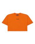 Orange Jägermeister cropped tee with a green brand logo.