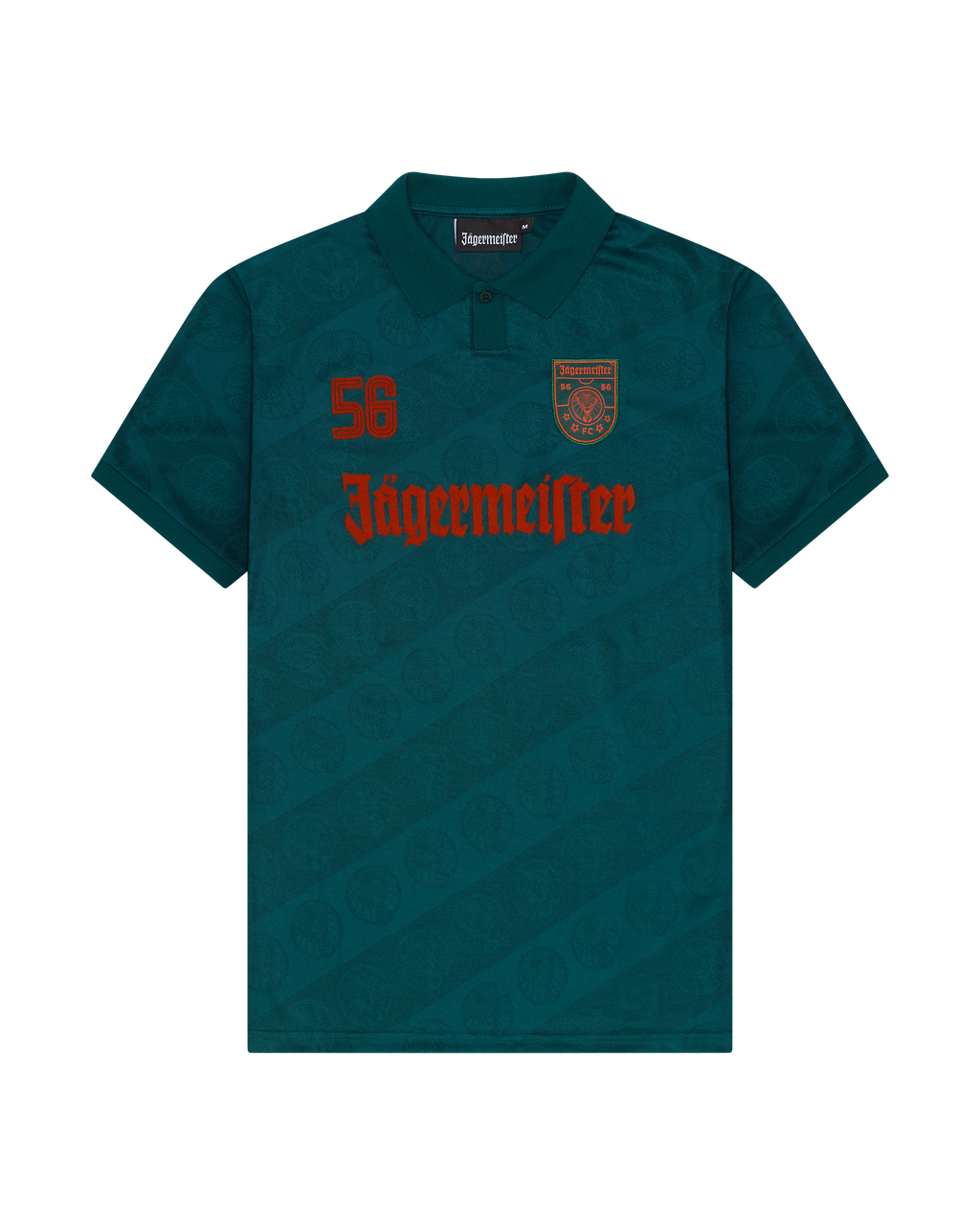Tricou verde Jägermeister cu branding pe față.