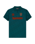 Tricou verde Jägermeister cu branding pe față.
