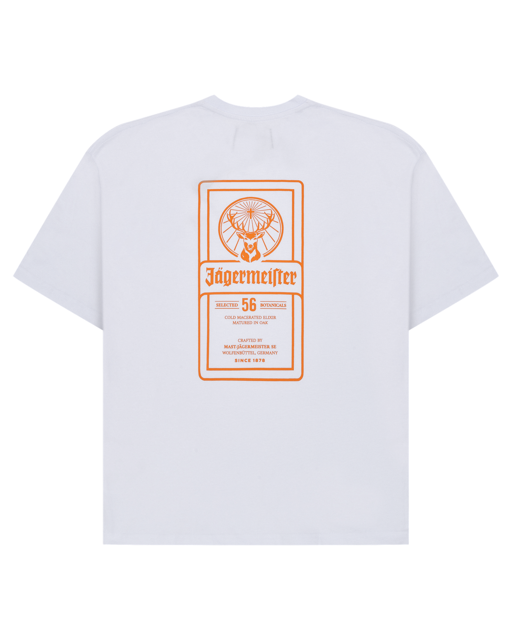 Tricou alb cu imprimeu grafic inspirat de eticheta Jägermeister