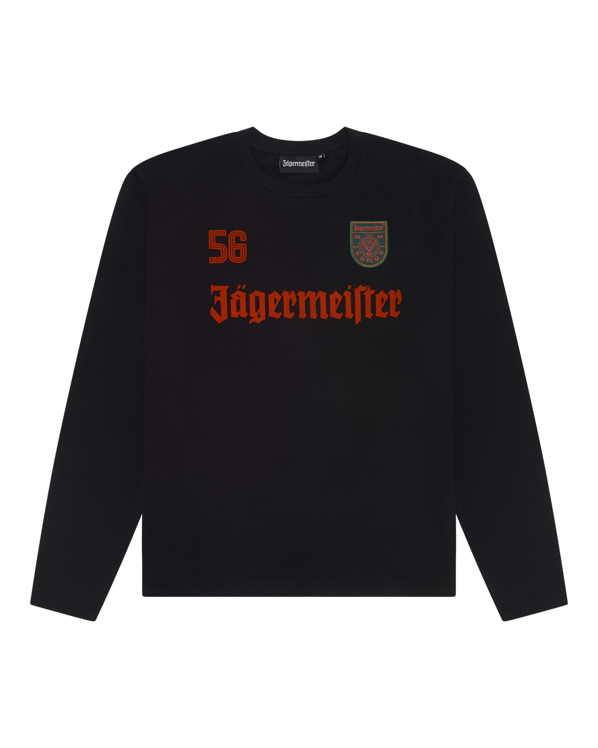 Black Jägermeister long-sleeve with orange Jägermeister branding.