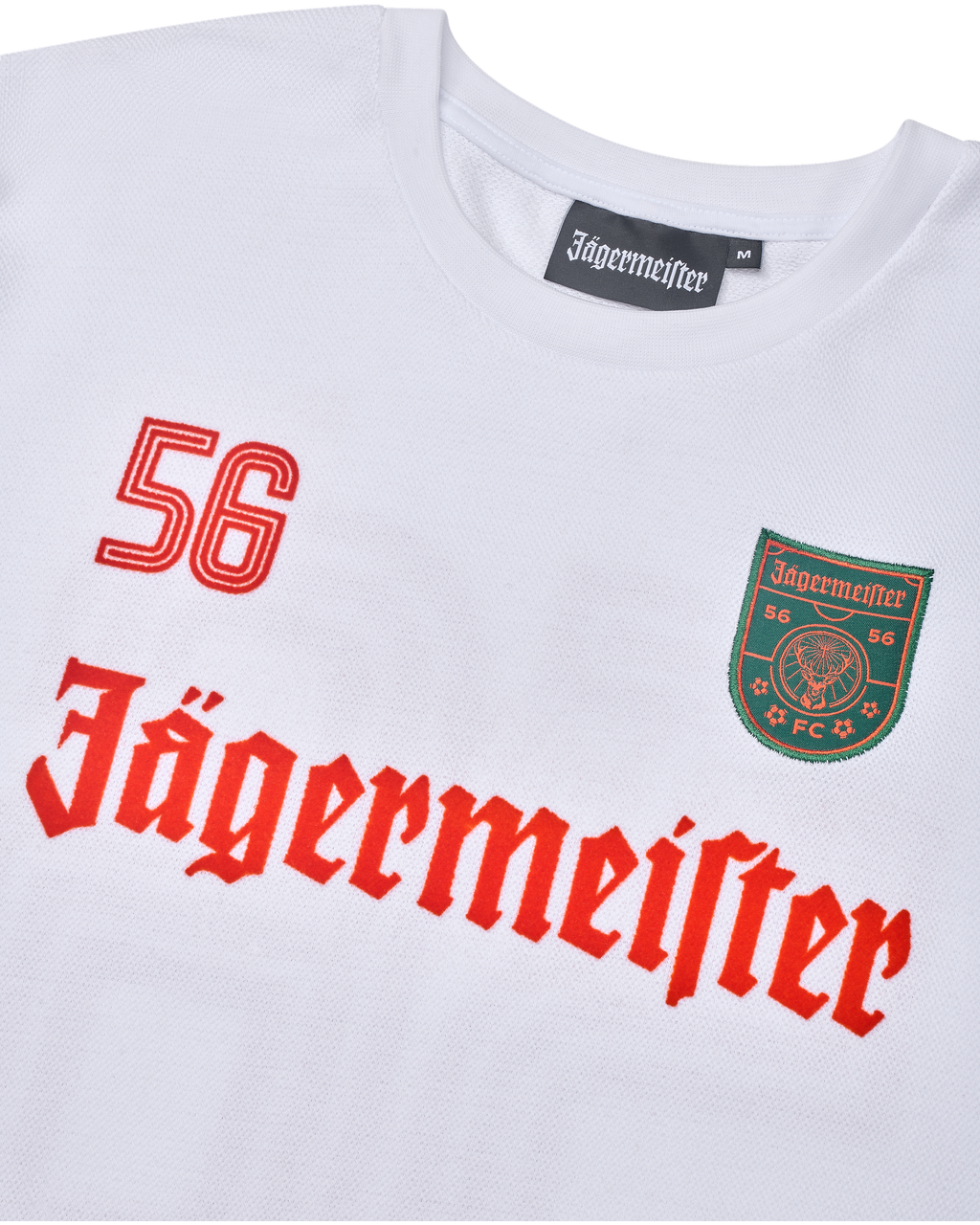 Cămașă albă cu mânecă lungă, cu branding Jägermeister, inclusiv numere și logo.