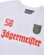 Cămașă albă cu mânecă lungă, cu branding Jägermeister, inclusiv numere și logo.
