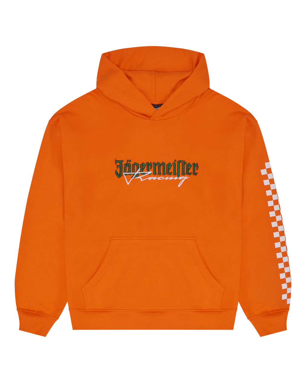 Hanorac portocaliu Jägermeister Racing, din față.