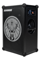 Boxă neagră Soundboks cu logo-ul brandului Jägermeister