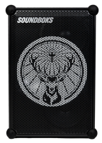 Boxă neagră Soundboks cu logo-ul brandului Jägermeister