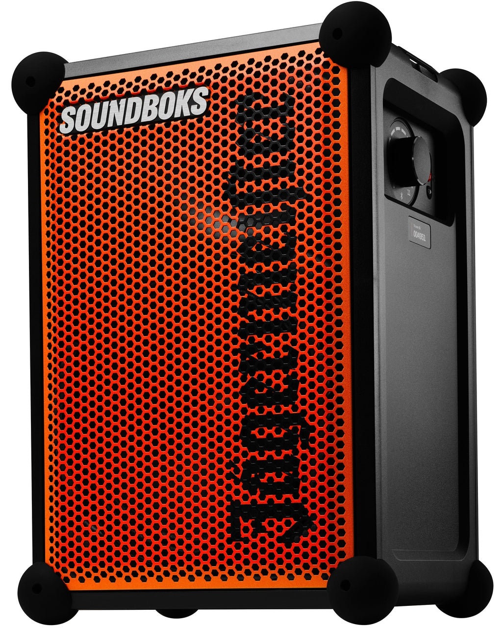 Boxă portabilă Soundboks portocalie și neagră, cu branding Jägermeister