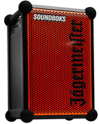 Boxă portabilă Soundboks portocalie și neagră, cu branding Jägermeister