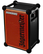 Boxă portabilă Soundboks portocalie și neagră, cu branding Jägermeister