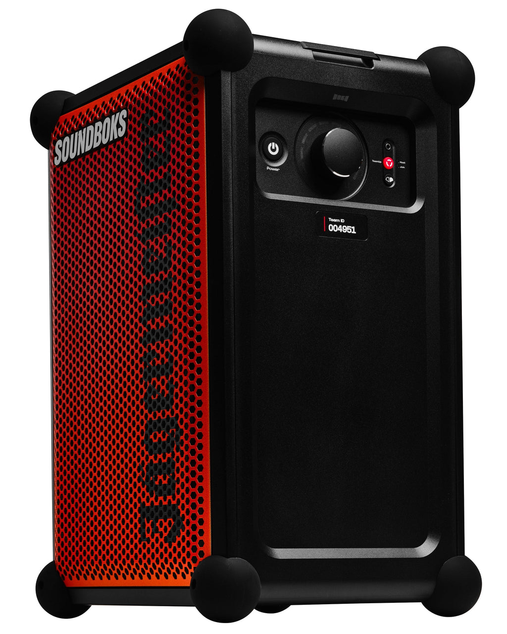 Boxă portabilă Soundboks portocalie și neagră, cu branding Jägermeister
