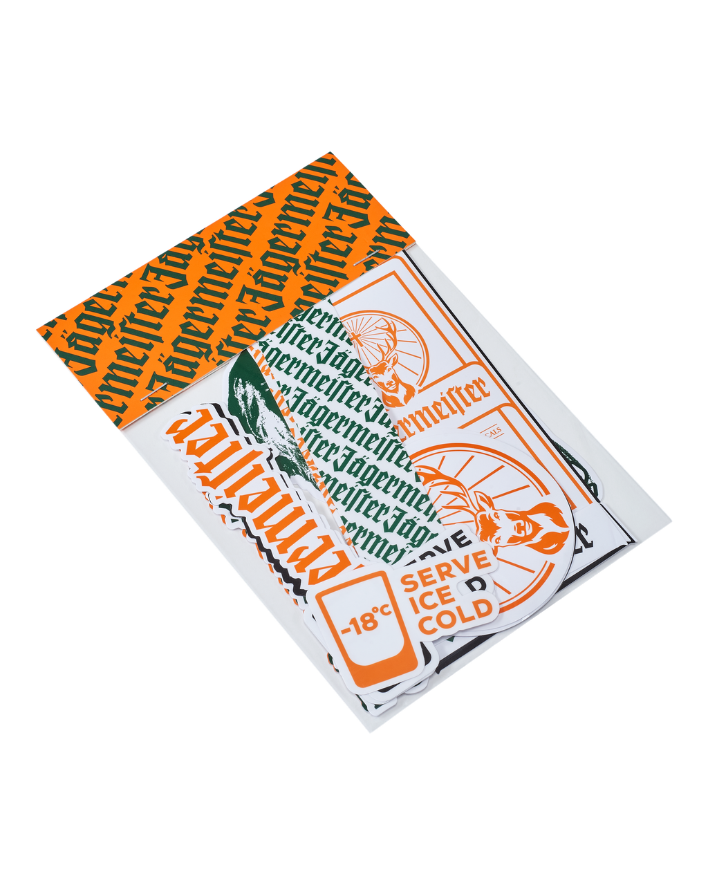 Pachet de stickere cu branding Jagermeister pe fundal alb