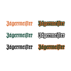 Logo-ul cu litere Jägermeister în diverse culori, pe fundal alb