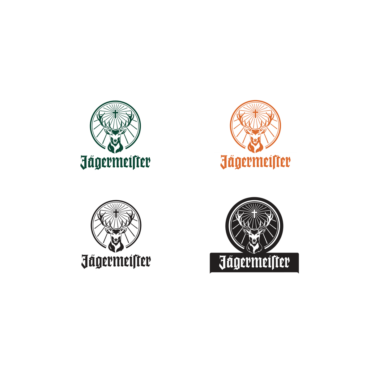 Patru variante de logo-uri Jägermeister pe fundal alb