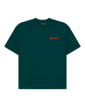 Green Jägermeister t-shirt with a small orange wordmark logo on the chest.