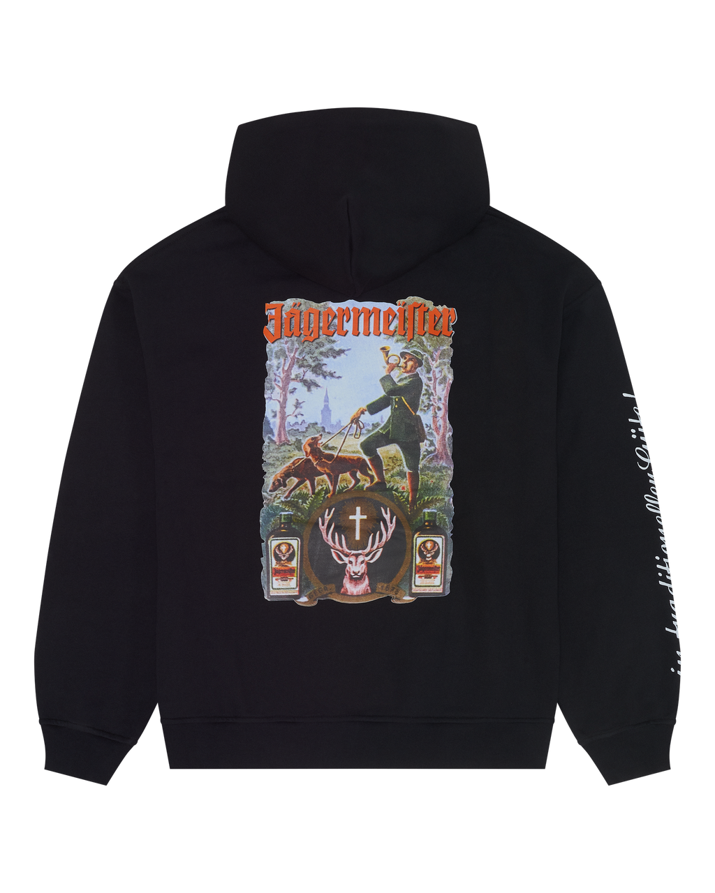 Hanorac negru cu grafică Jägermeister Tradition pe spate